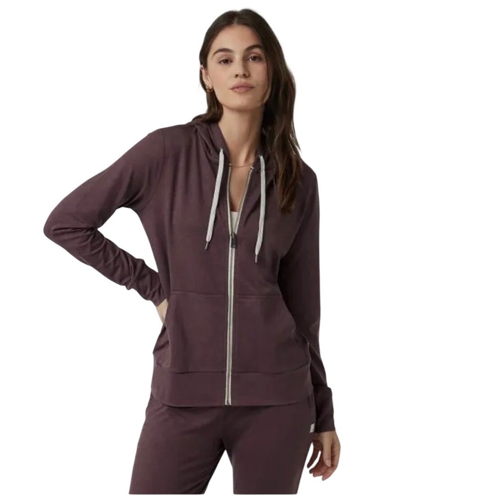 Vuori Brown Full-Zip Hoodie with Contrast Drawstrings